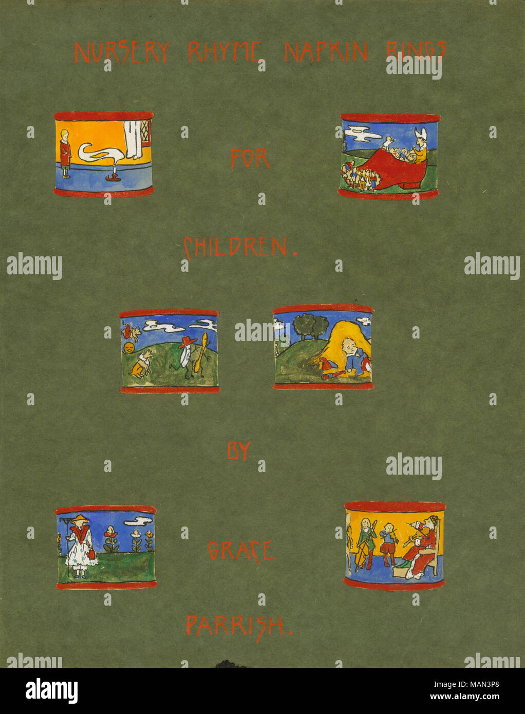 Nursery rhyme napkin rings for children designed by Grace Parrish