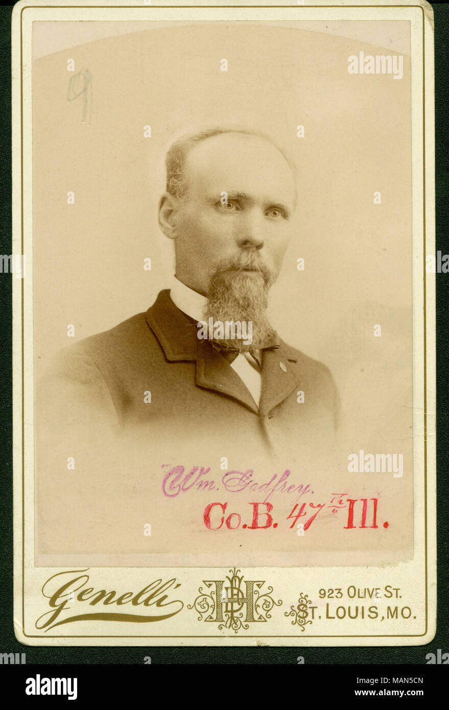 Formal bust portrait of William Godfrey wearing a suit and bow tie, and ...