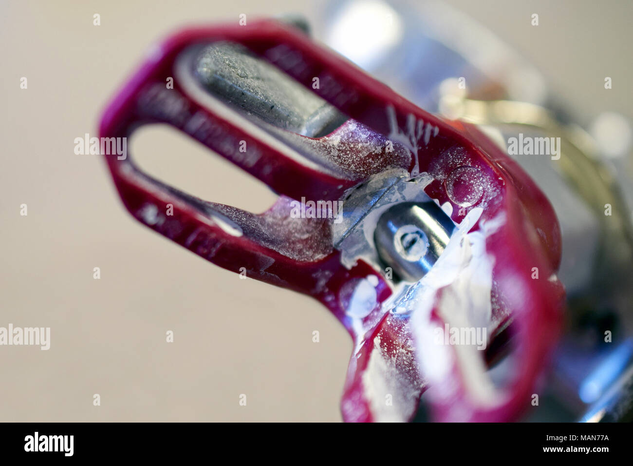 Close up of used airless spray gun. Horizontal industrial background image with space for text. Stock Photo