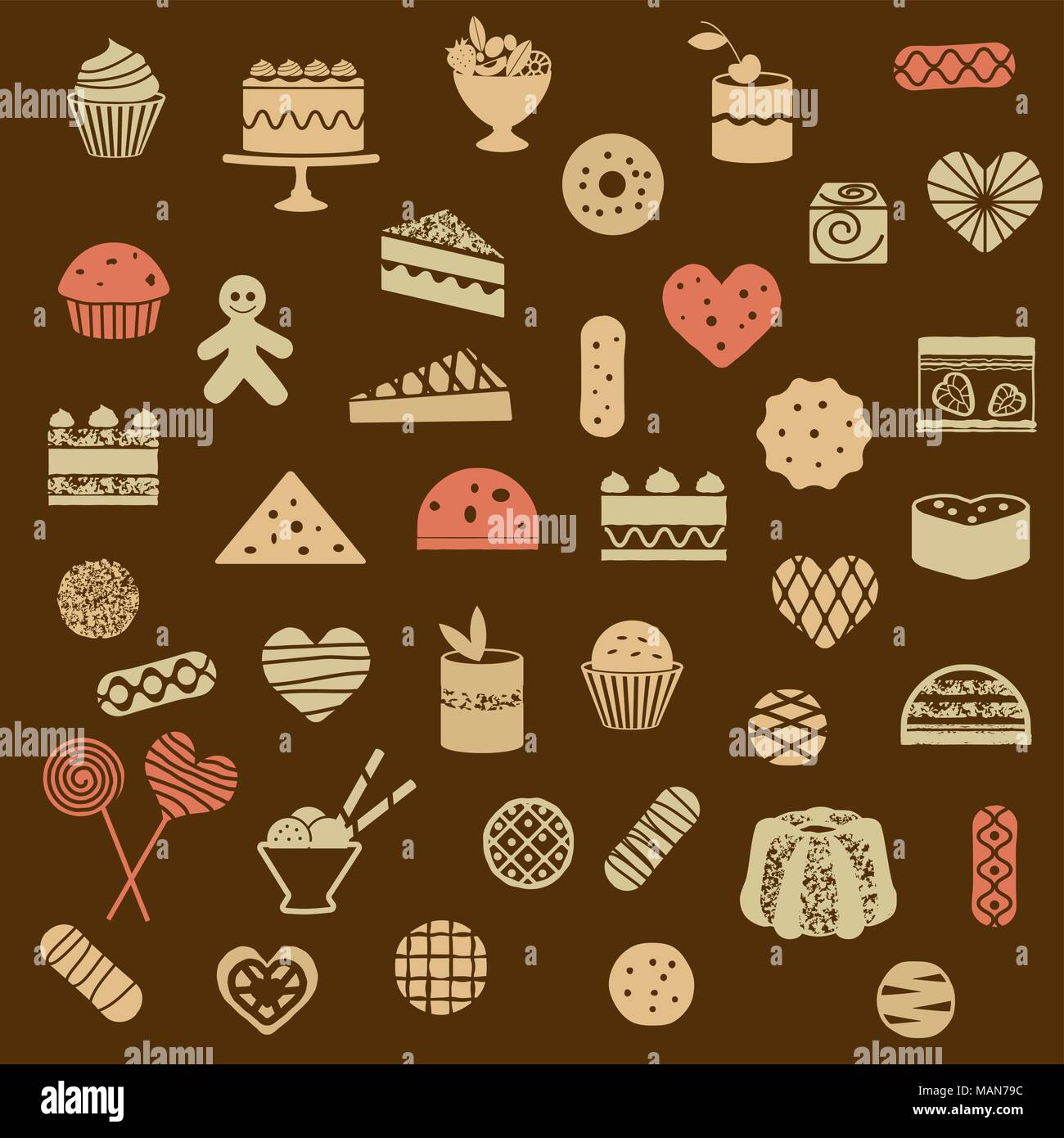Various sweets vector silhouette icons. Stock Vector