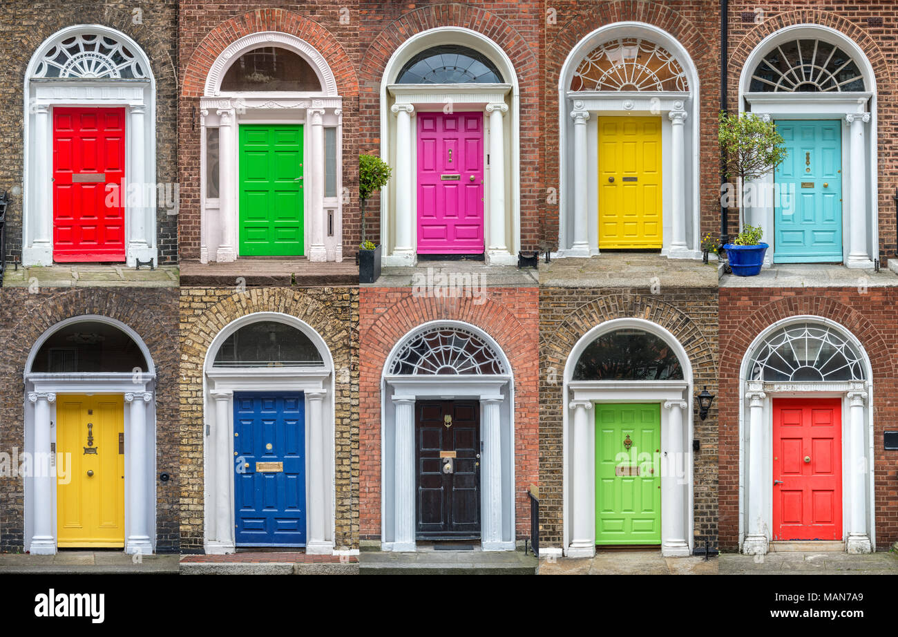 Colorful collection of doors in Dublin, Ireland Stock Photo