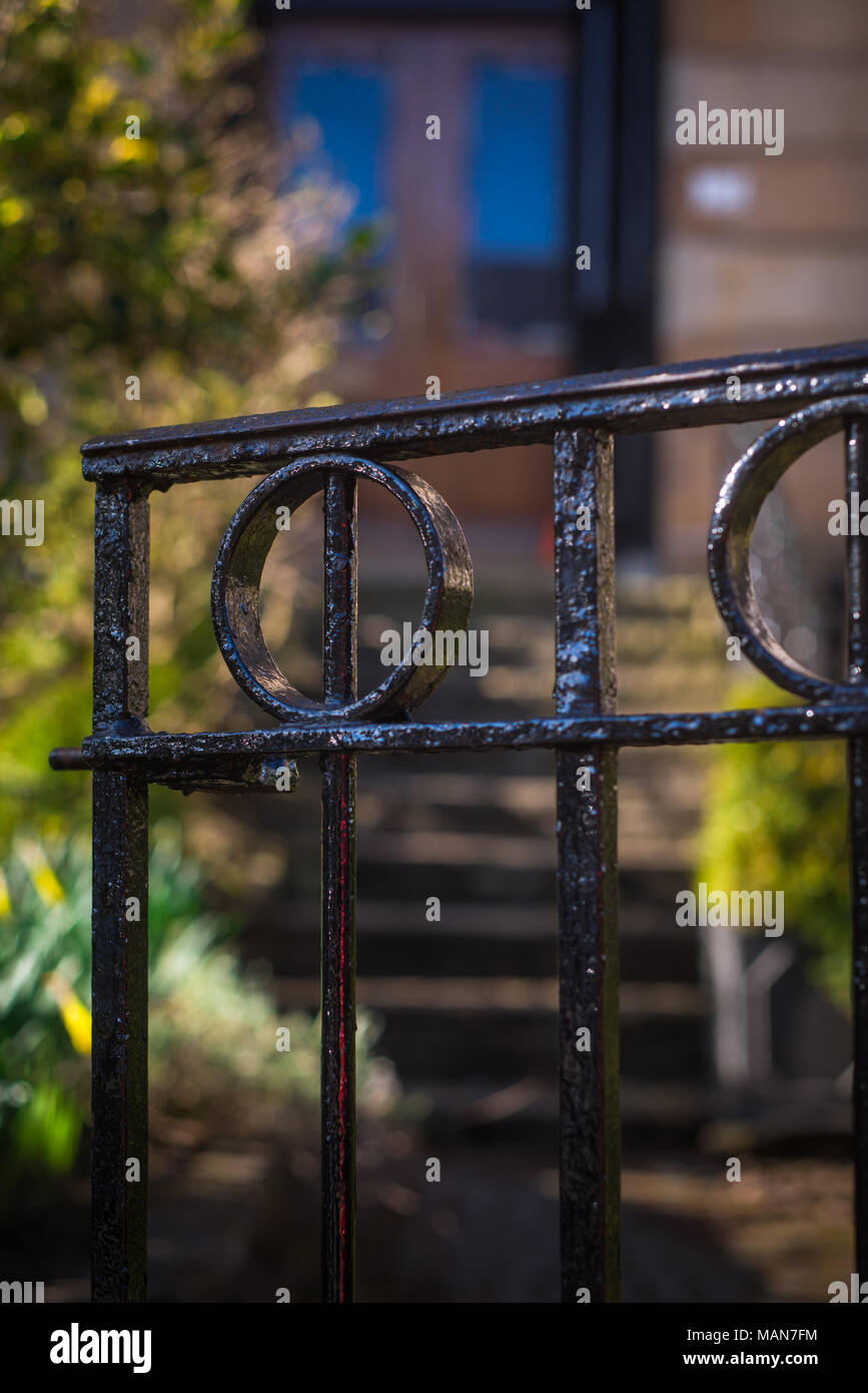 Wrought Iron Front Gate at a Home in Glasgow, Scotland Stock Photo