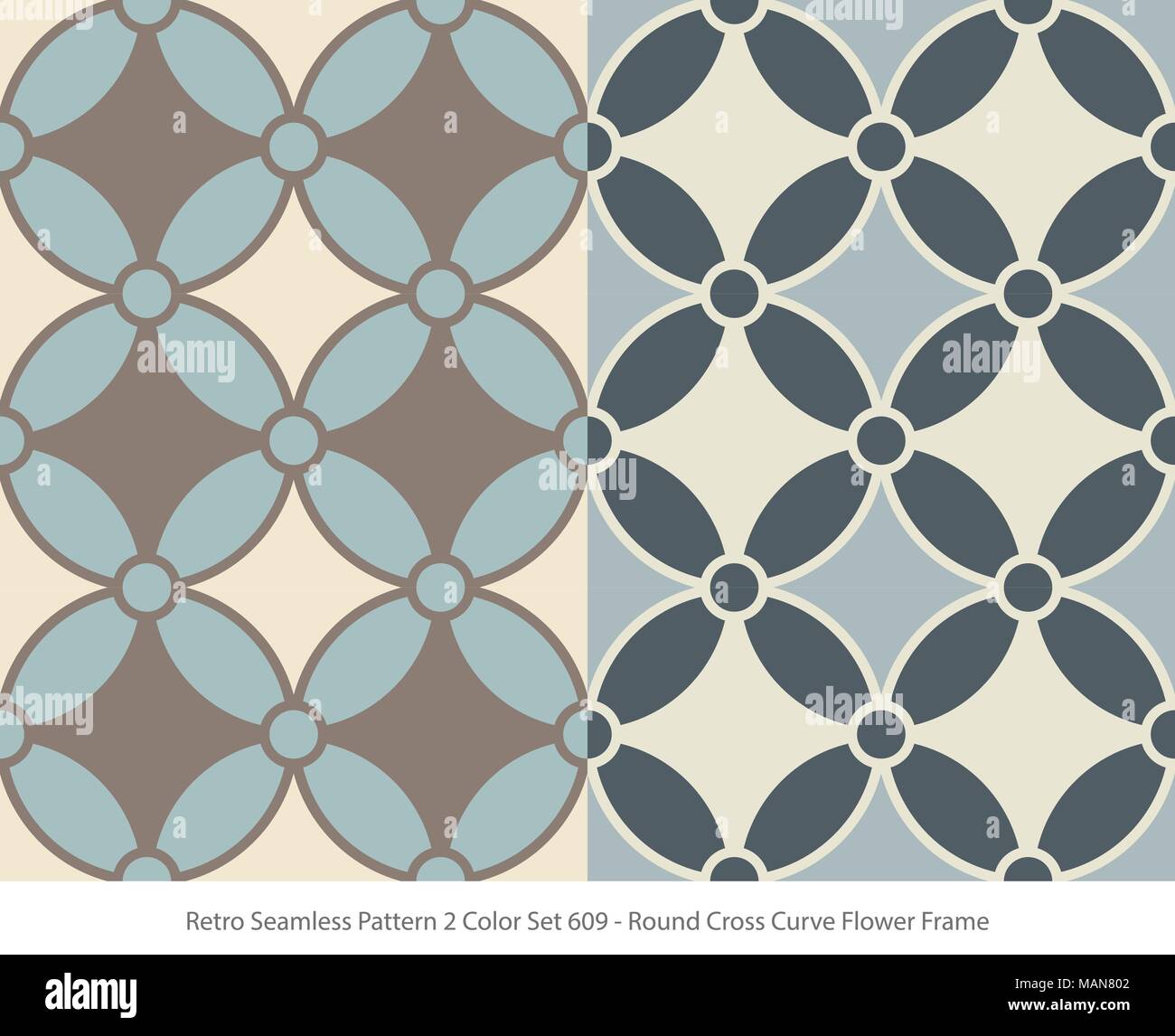 Retro Seamless Background 2 Color Set Round Cross Curve Flower Frame ...