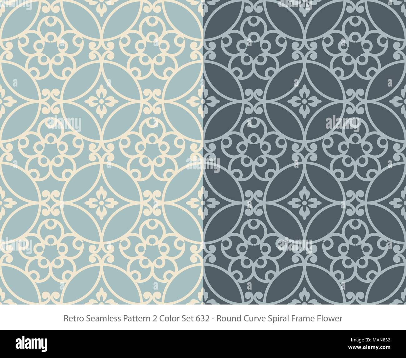 Retro Seamless Background 2 Color Set Round Curve Spiral Frame Flower ...