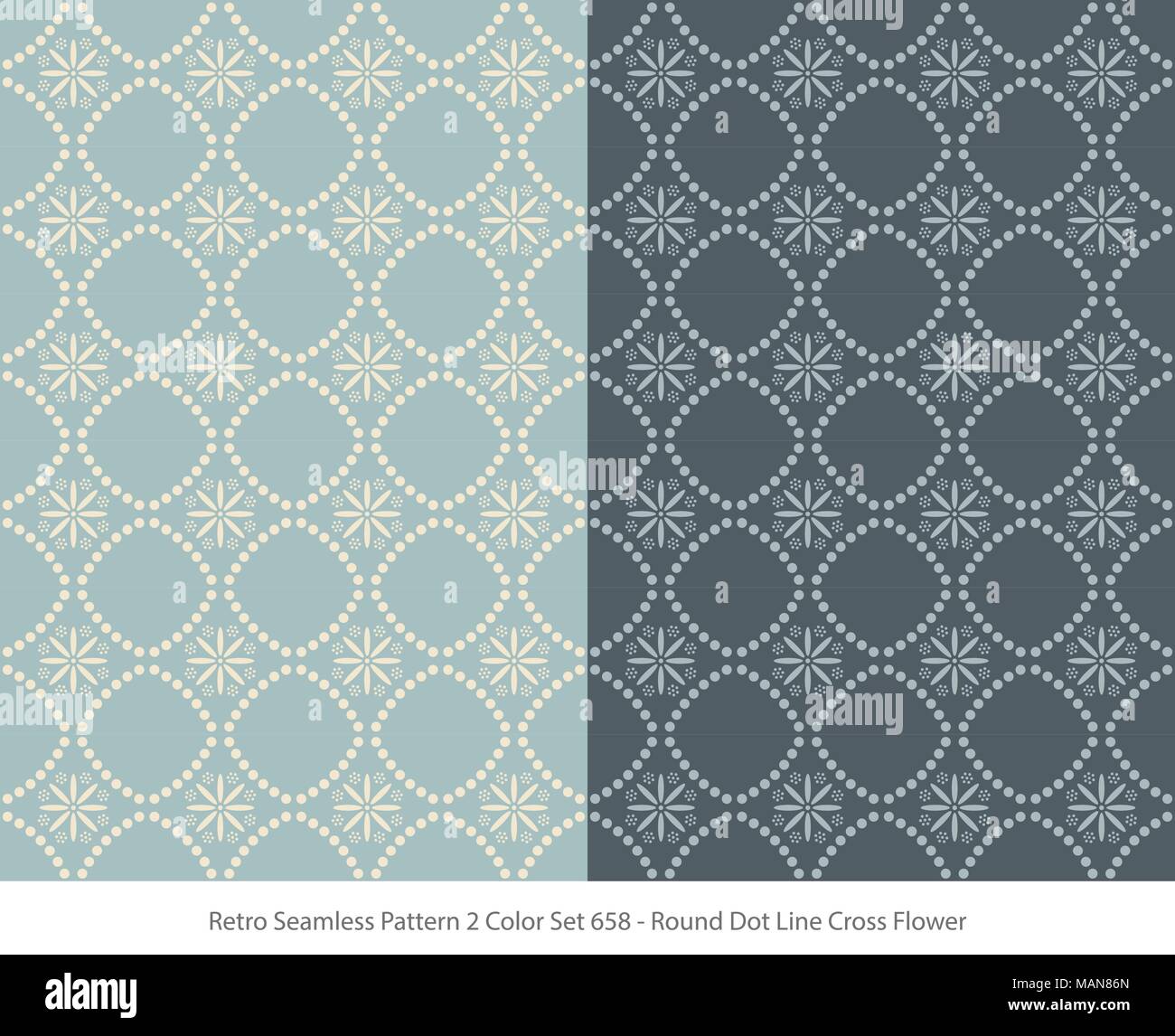 Retro Seamless Background 2 Color Set Round Dot Line Cross Flower Stock ...