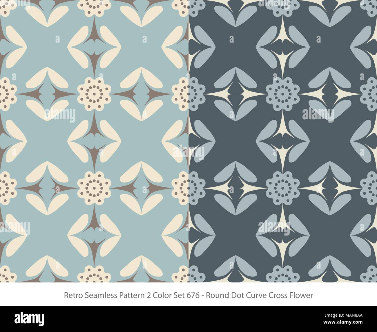 Retro Seamless Background 2 Color Set Round Dot Curve Cross Flower ...
