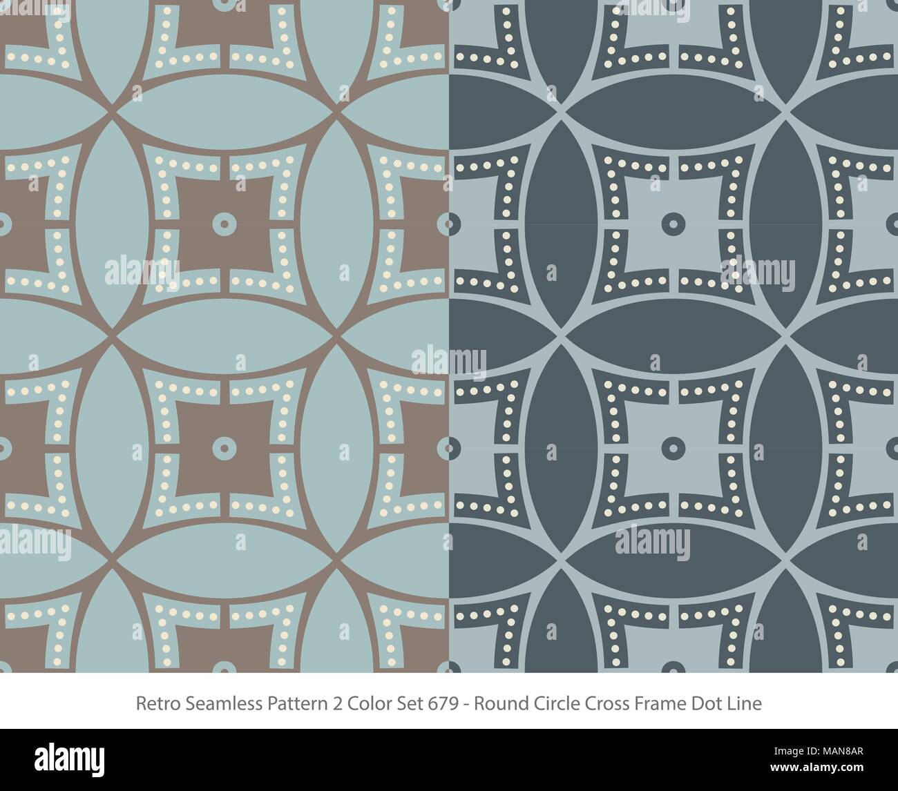 Retro Seamless Background 2 Color Set Round Circle Cross Frame Dot Line ...