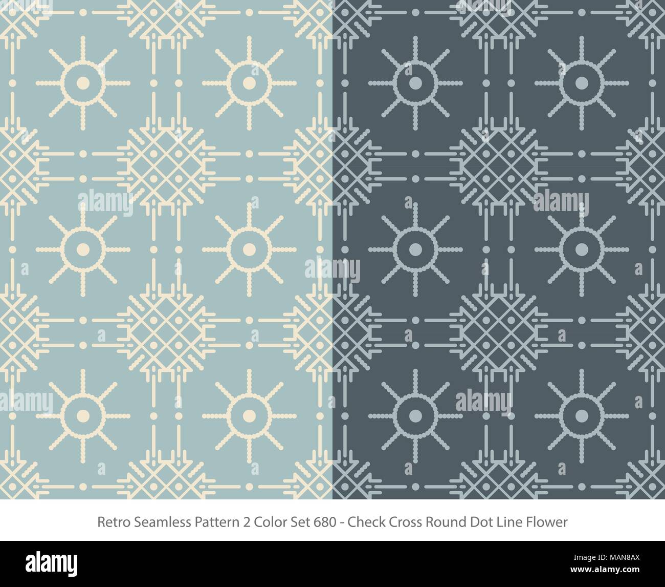 Retro Seamless Background 2 Color Set Check Cross Round Dot Line Flower ...