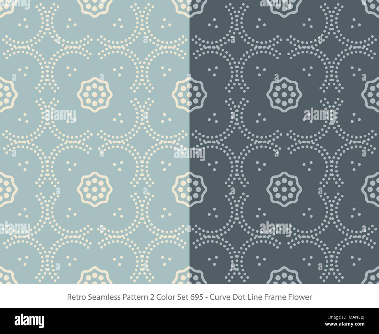 Retro Seamless Background 2 Color Set Curve Dot Line Frame Flower Stock ...