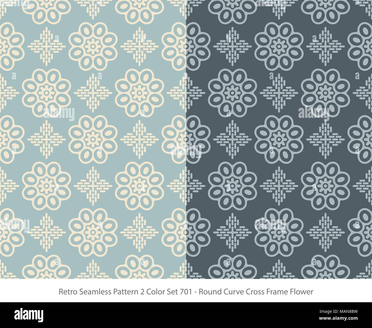 Retro Seamless Background 2 Color Set Round Curve Cross Frame Flower ...
