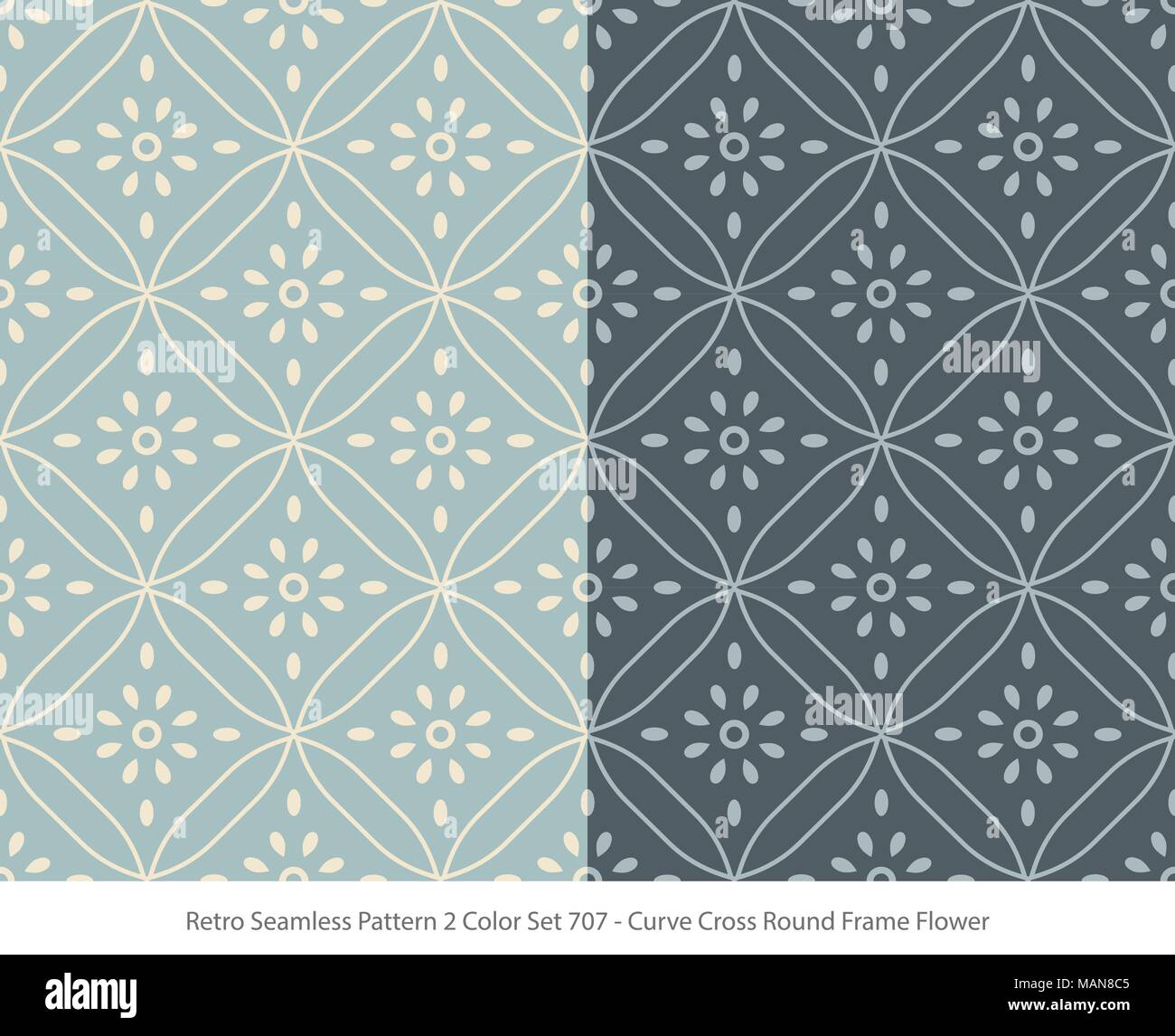 Retro Seamless Background 2 Color Set Curve Cross Round Frame Flower ...