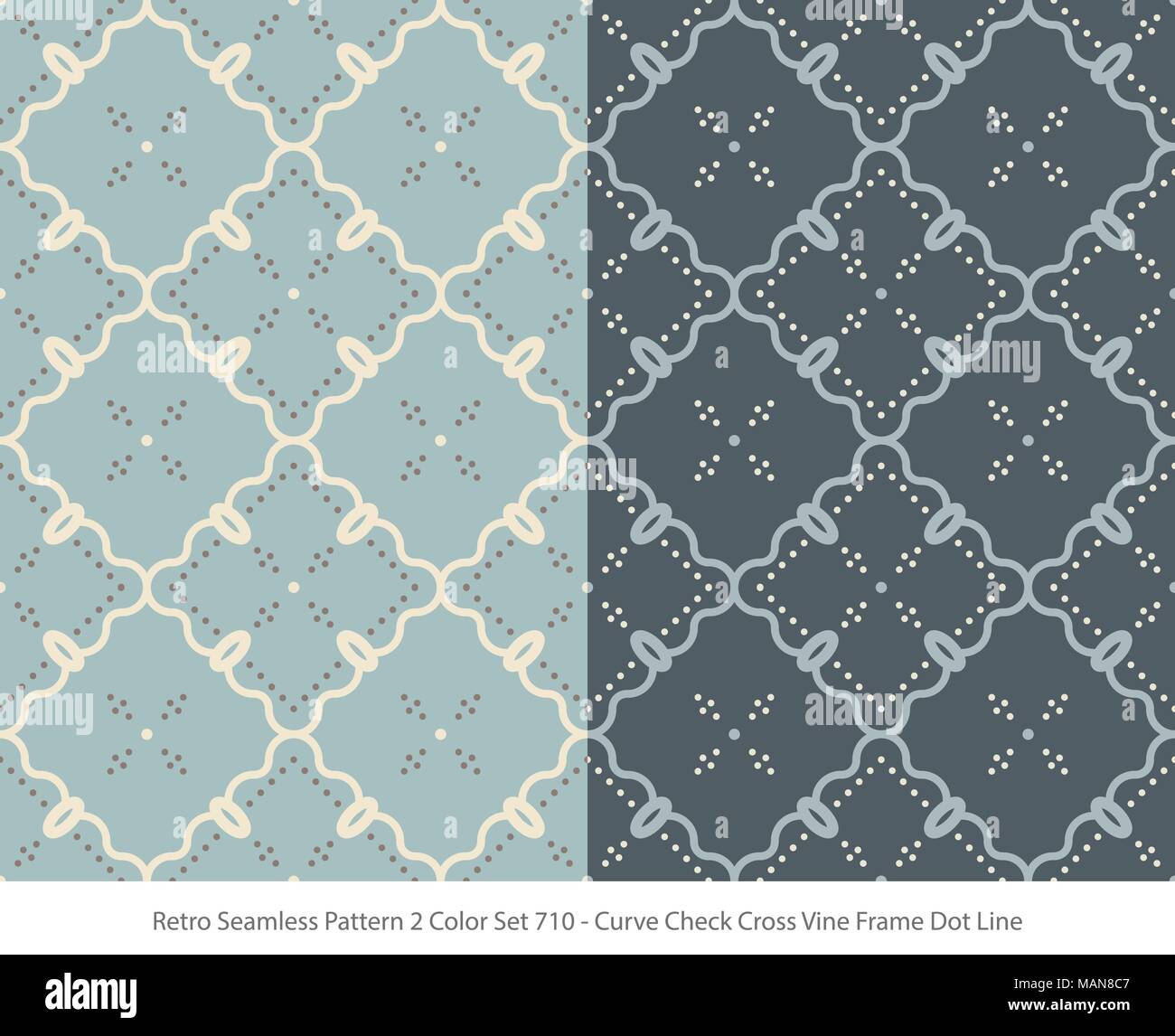 Retro Seamless Background 2 Color Set Curve Check Cross Vine Frame Dot ...