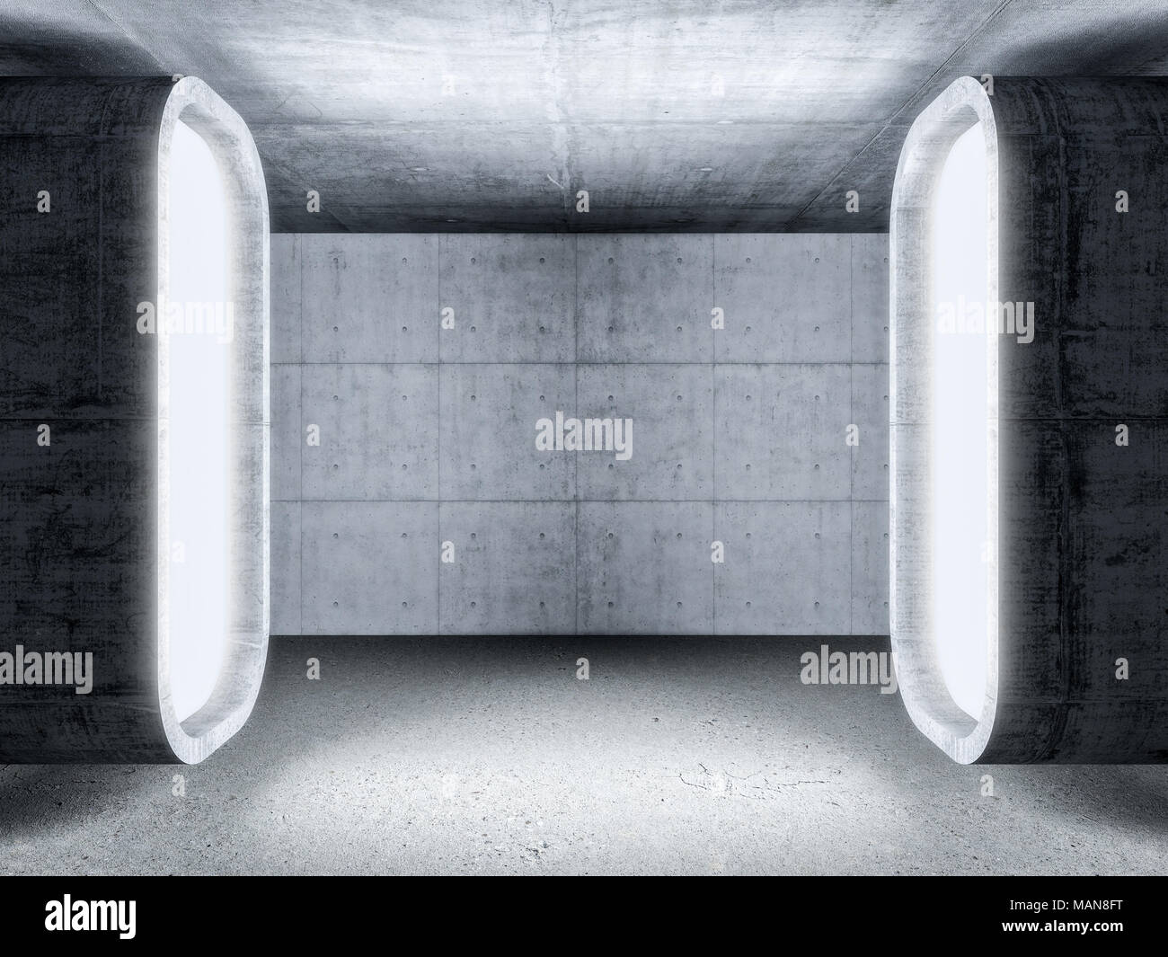 abstract 3d rendering concrete room with huge lateral lights Stock ...