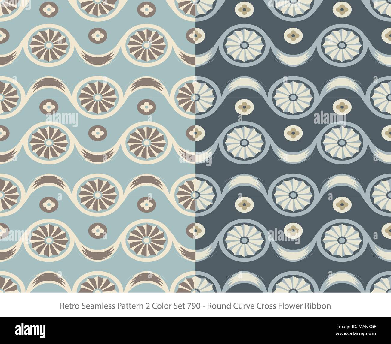 Retro Seamless Background 2 Color Set Round Curve Cross Flower Ribbon ...