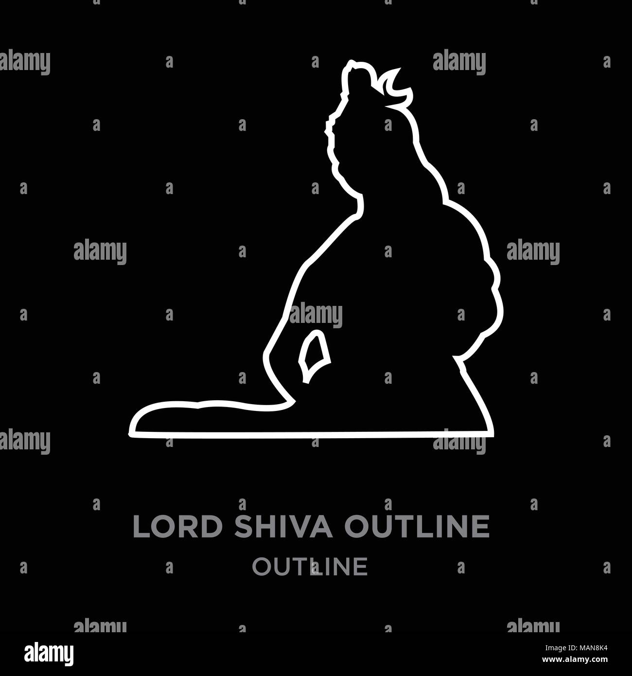 white border lord shiva outline images on black background, vector illustration Stock Vector