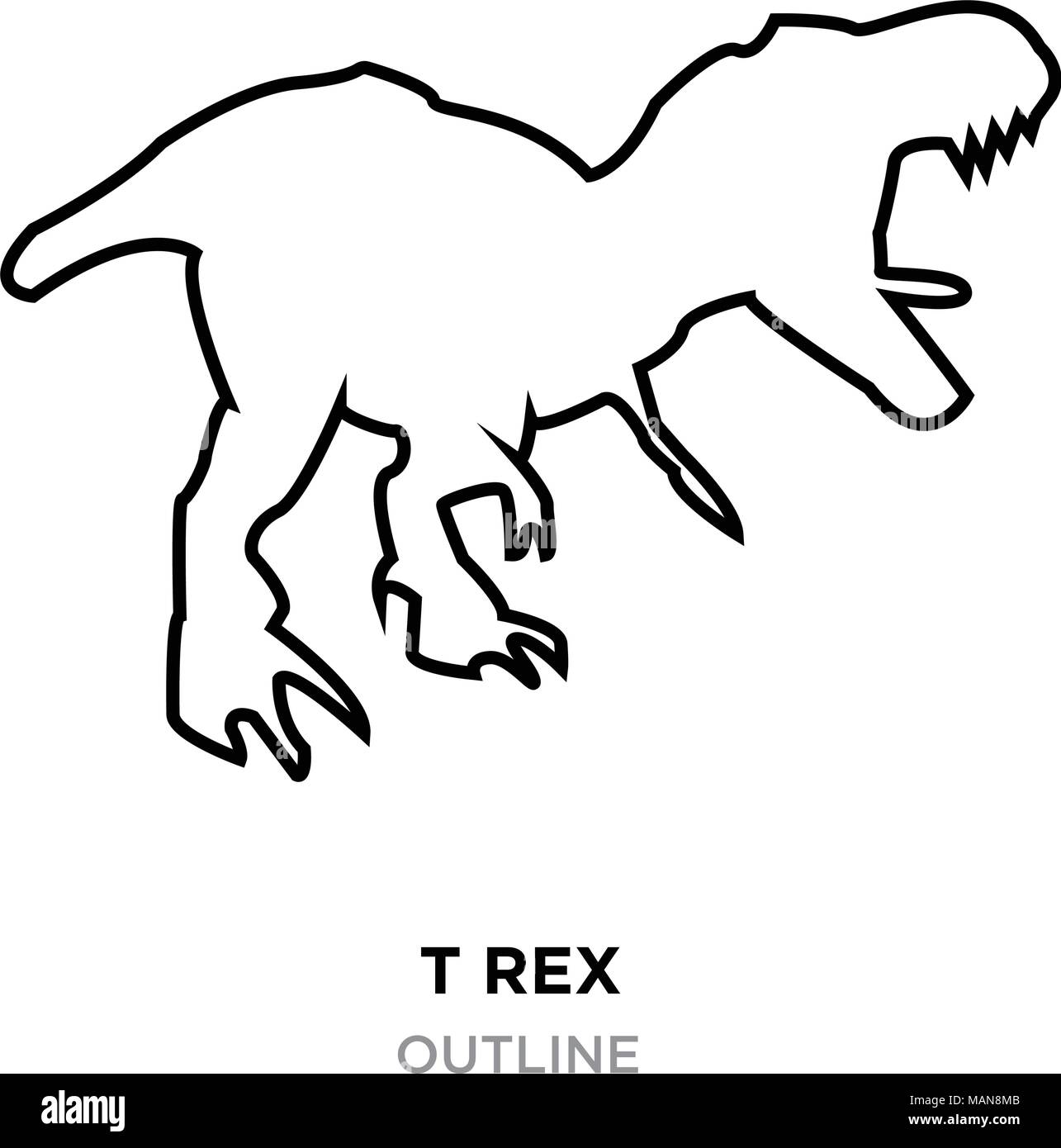 t rex outline on white background, vector illustration Stock Vector