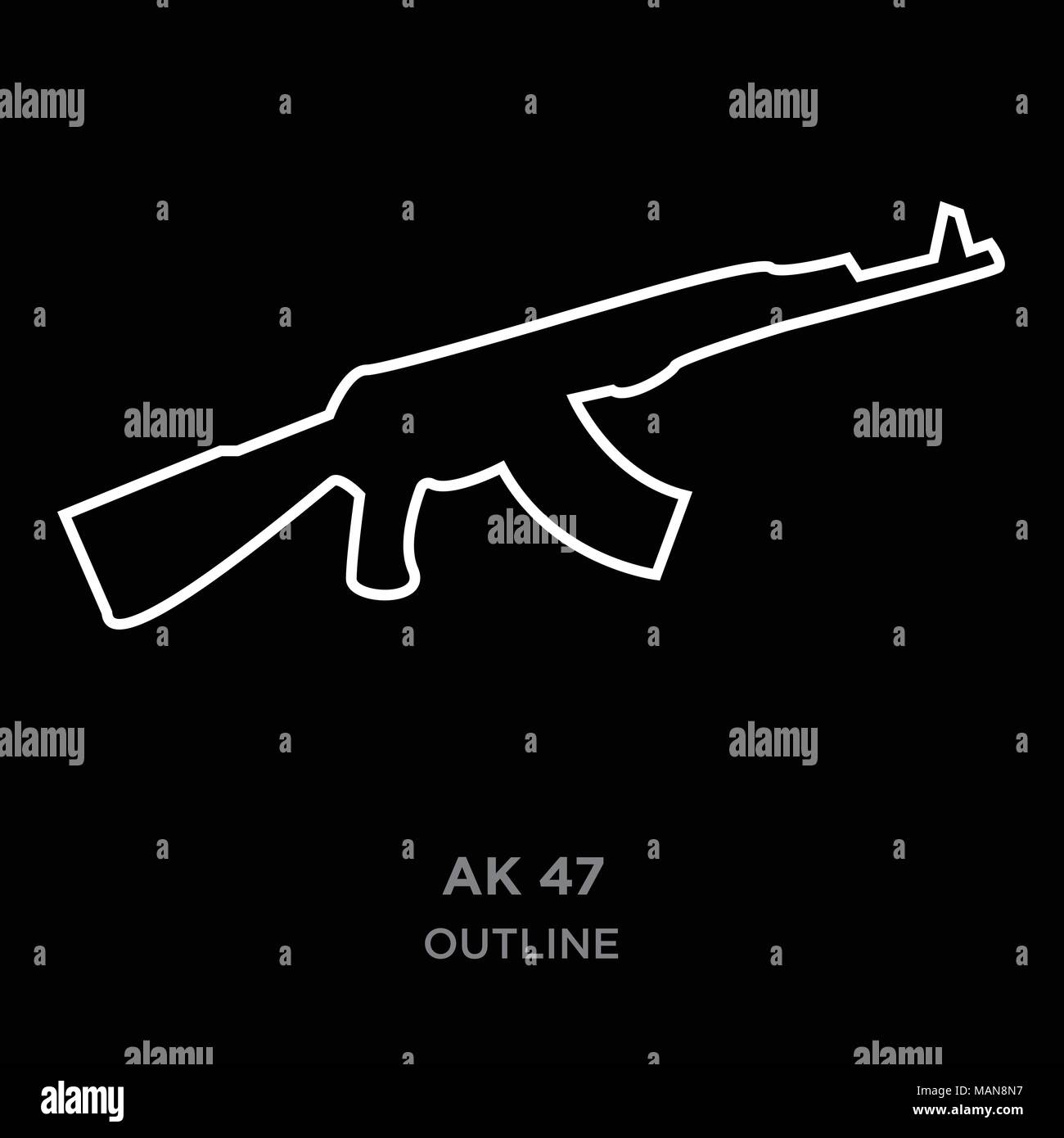 white ak47 outline lorem on black background, vector illustration Stock Vector
