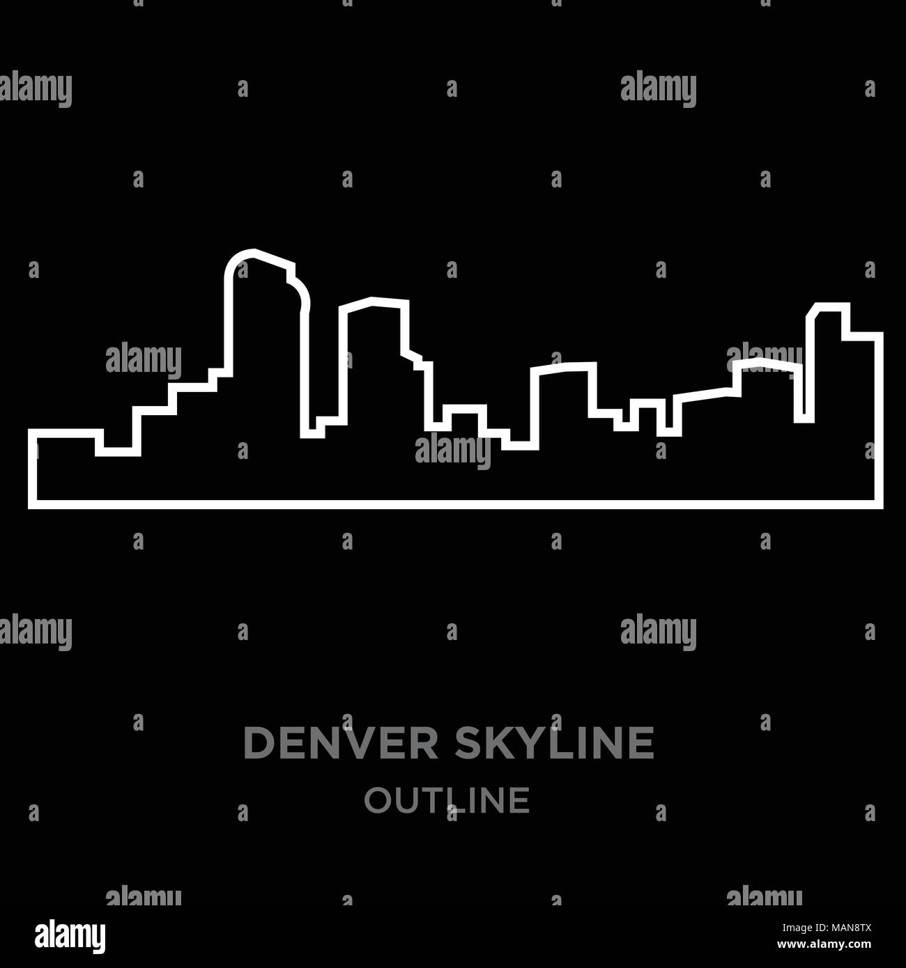 white border denver skyline outline on black background