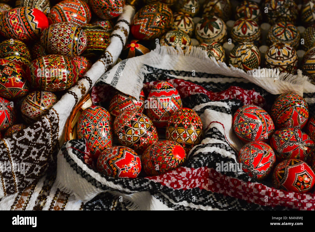 Traditional painted eggs for the orthodox Easter in the region of Bucovina, Romania Stock Photo