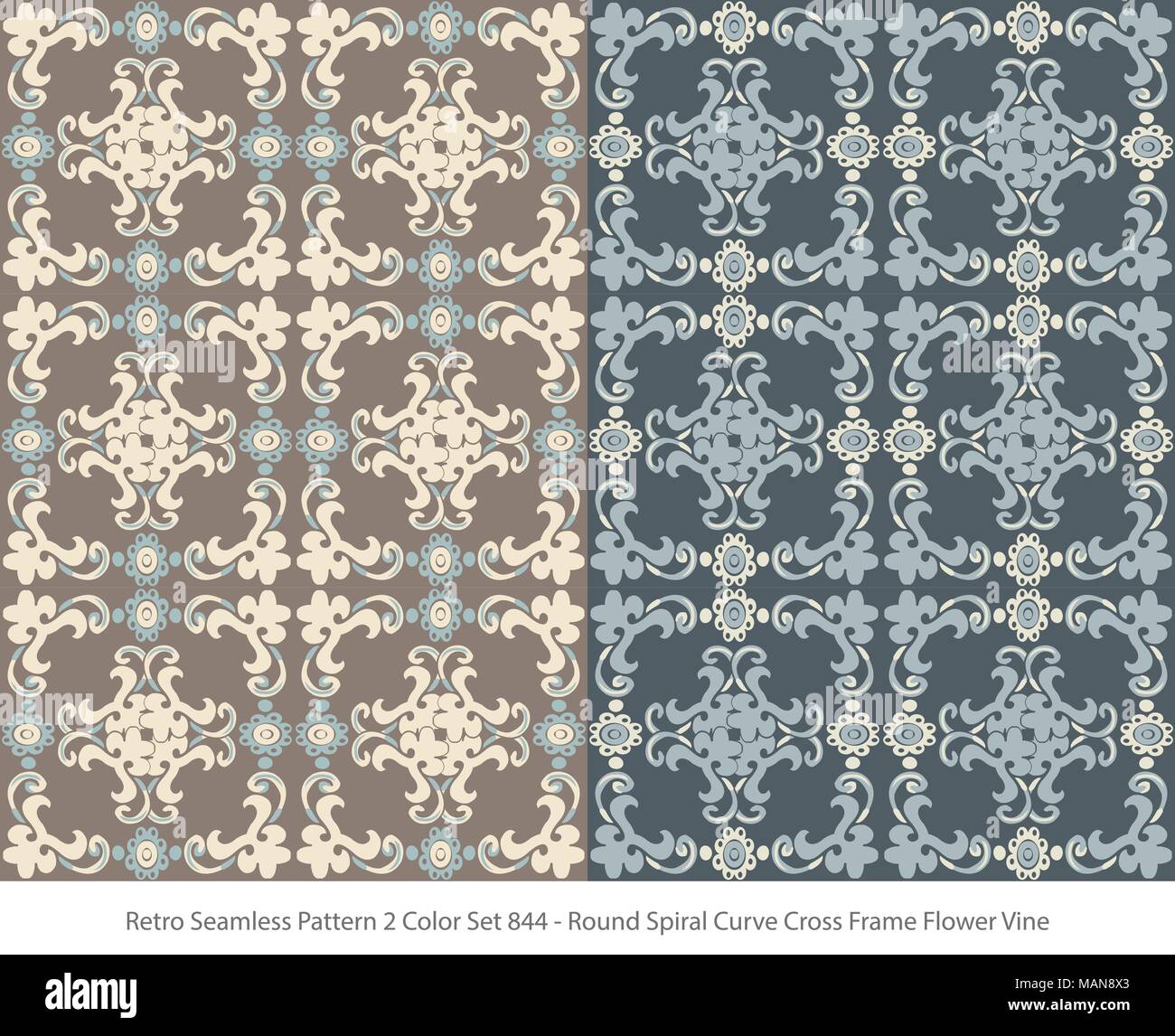 Retro Seamless Background 2 Color Set Round Spiral Curve Cross Frame ...