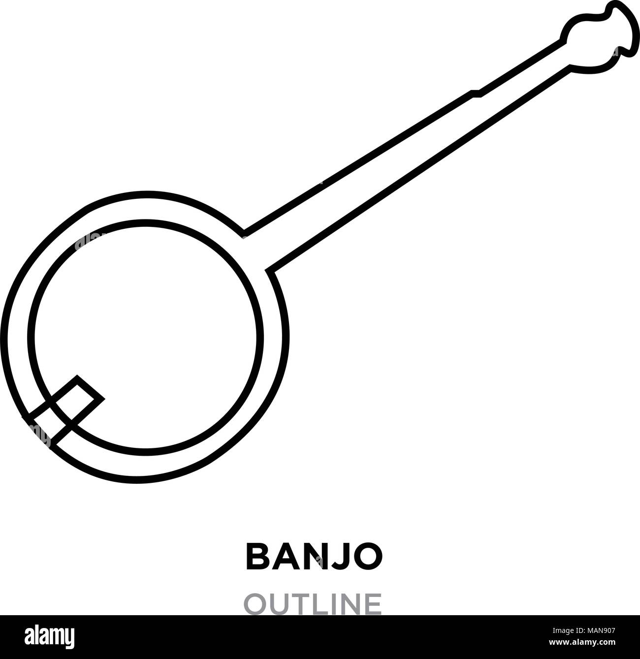 banjo outline on white background, vector illustration Stock Vector