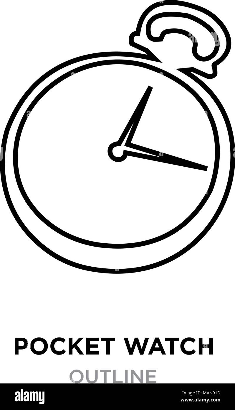 pocket watch outline on white background, vector illustration Stock
