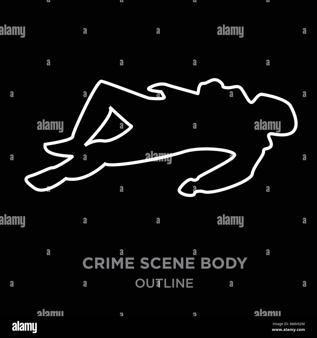 white border crime scene body outline on black background, vector illustration Stock Vector