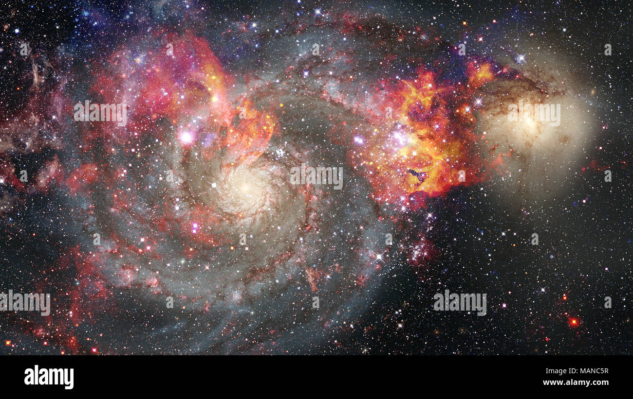 Giant glowing nebula. Space background with red nebula and stars ...