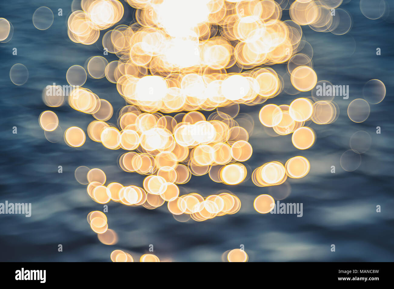 Lights on sea background.Bokeh. Stock Photo