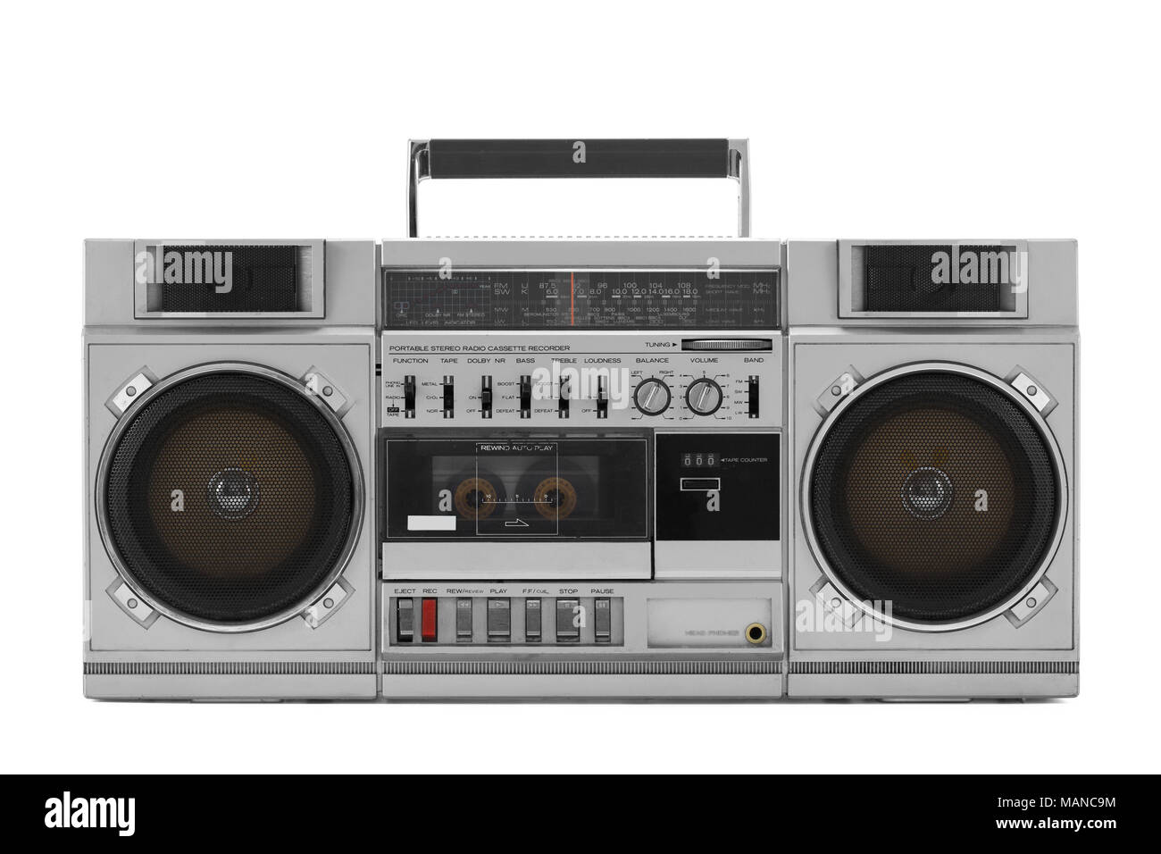 Retro ghetto blaster isolated on white with clipping path Stock Photo