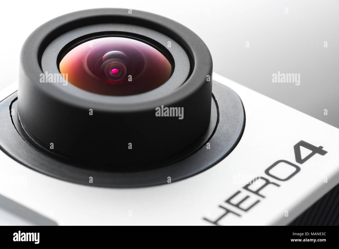 Varna, Bulgaria - May 28, 2015: GoPro Hero 4 Black Edition isolated on white background.manufactured by GoPro Inc Stock Photo