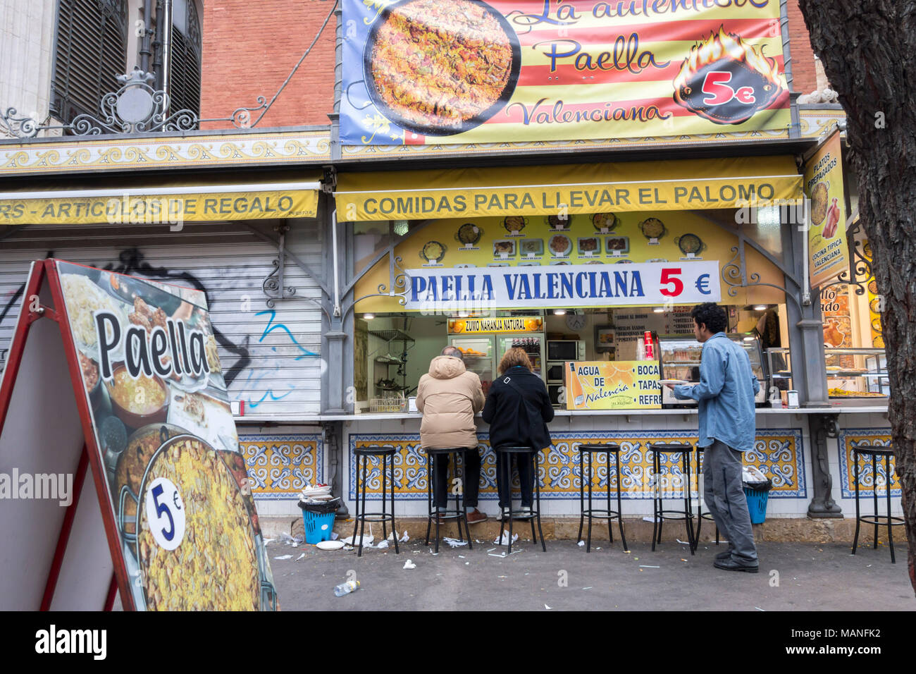 Typical food paella bar in Falles, traditional celebration, unesco