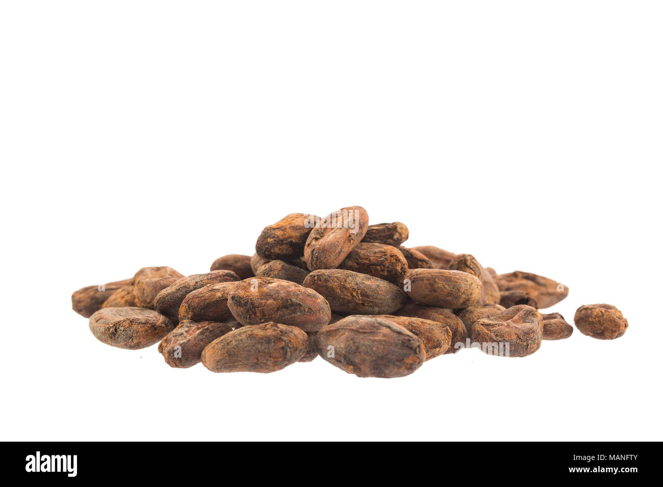 Cacao beans isolated over white Stock Photo