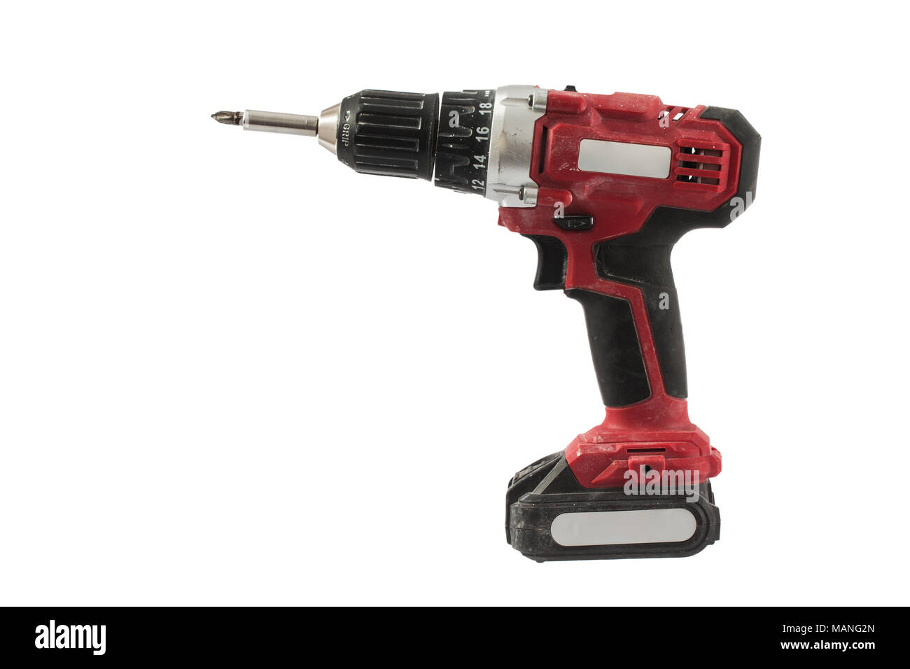 Used cordless screwdriver or power drill isolated on a white background