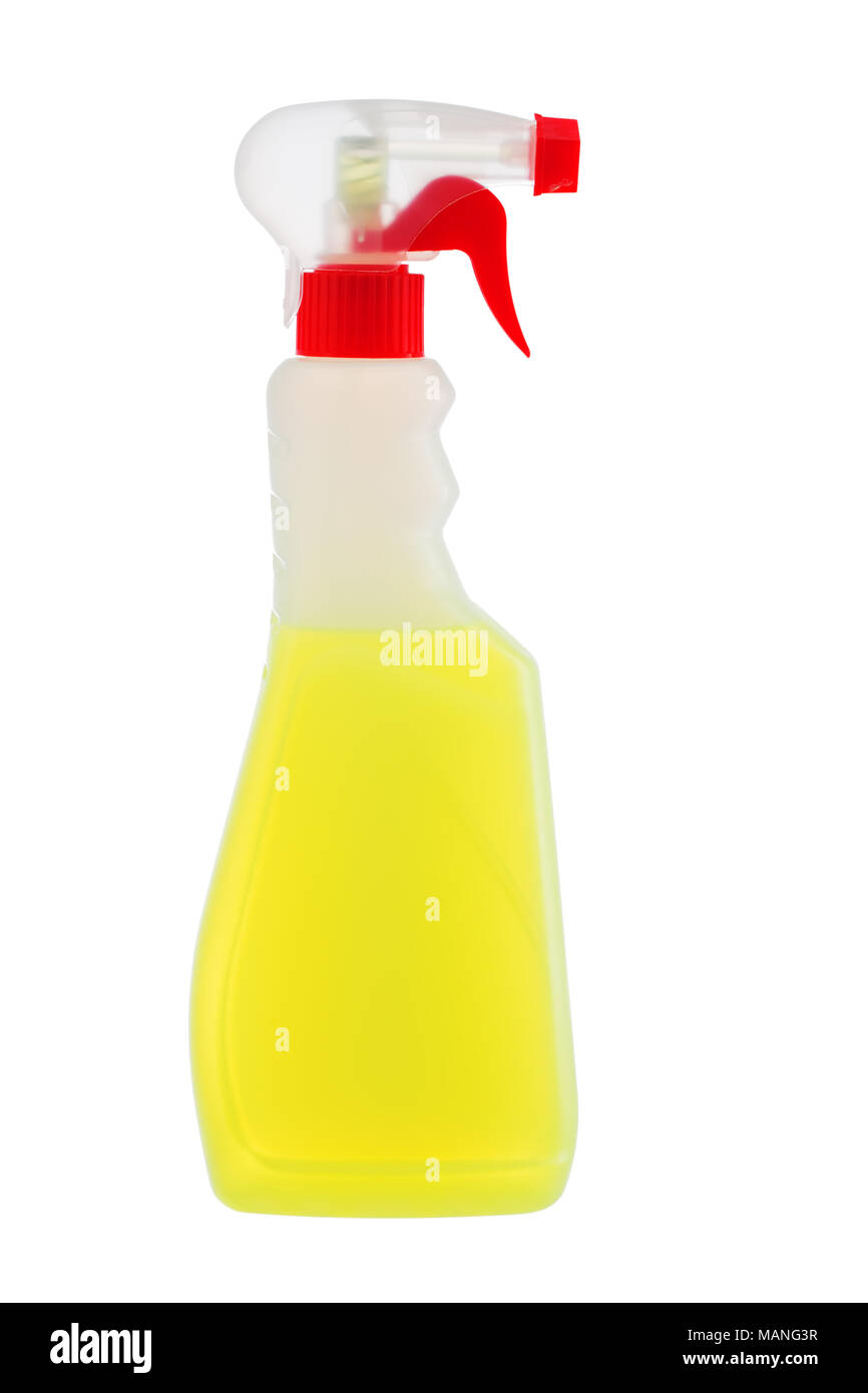 Cleaning detergent in plastic bottle isolated on a white background