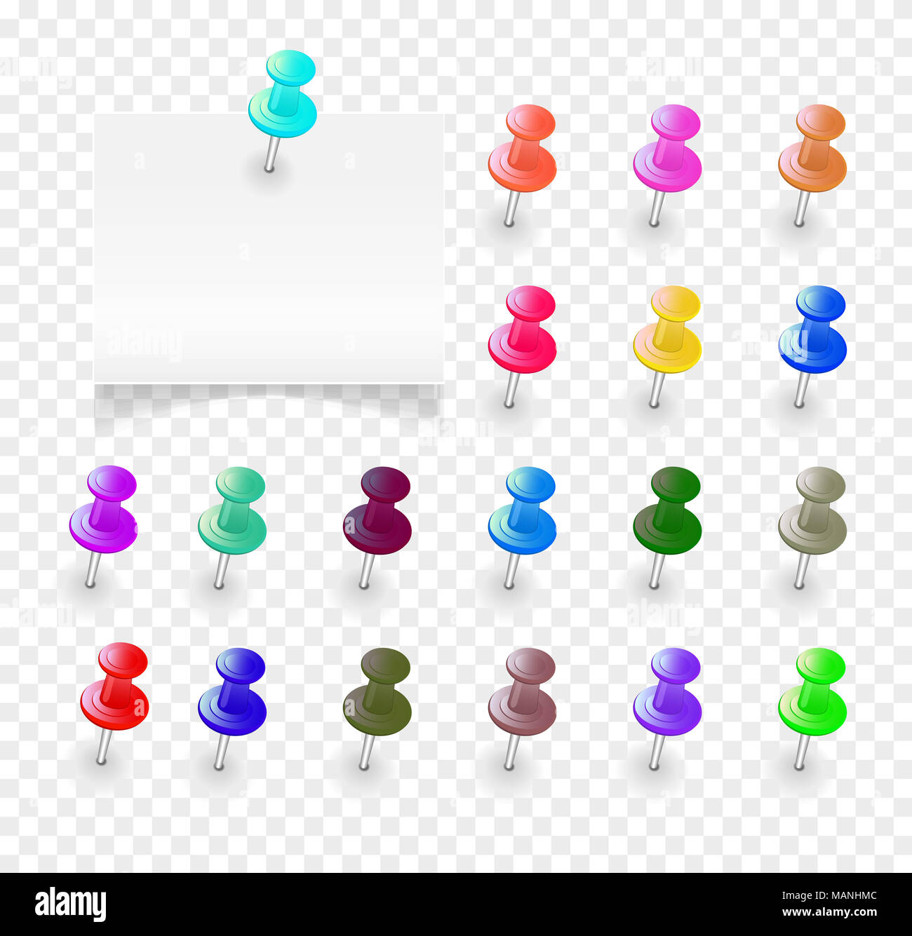 Collection of various push pins. Clerical buttons, set of pushpin in ...