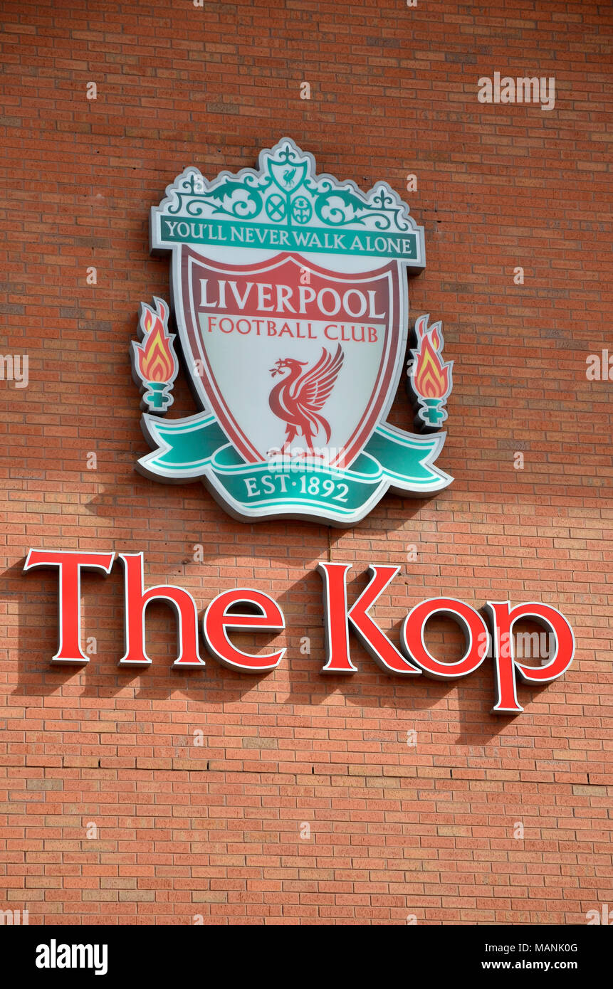 The Kop end at Liverpool FC's Anfield Stadium Stock Photo