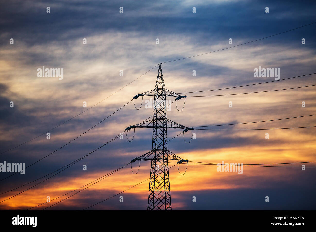 Line of an electricity transmission of a high voltage. Highvoltage