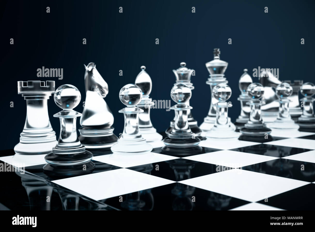 3D illustration Chess game on board. Concepts business ideas and strategy  ideas. Glass chess figures on a dark background with depth of field effects  Stock Photo - Alamy