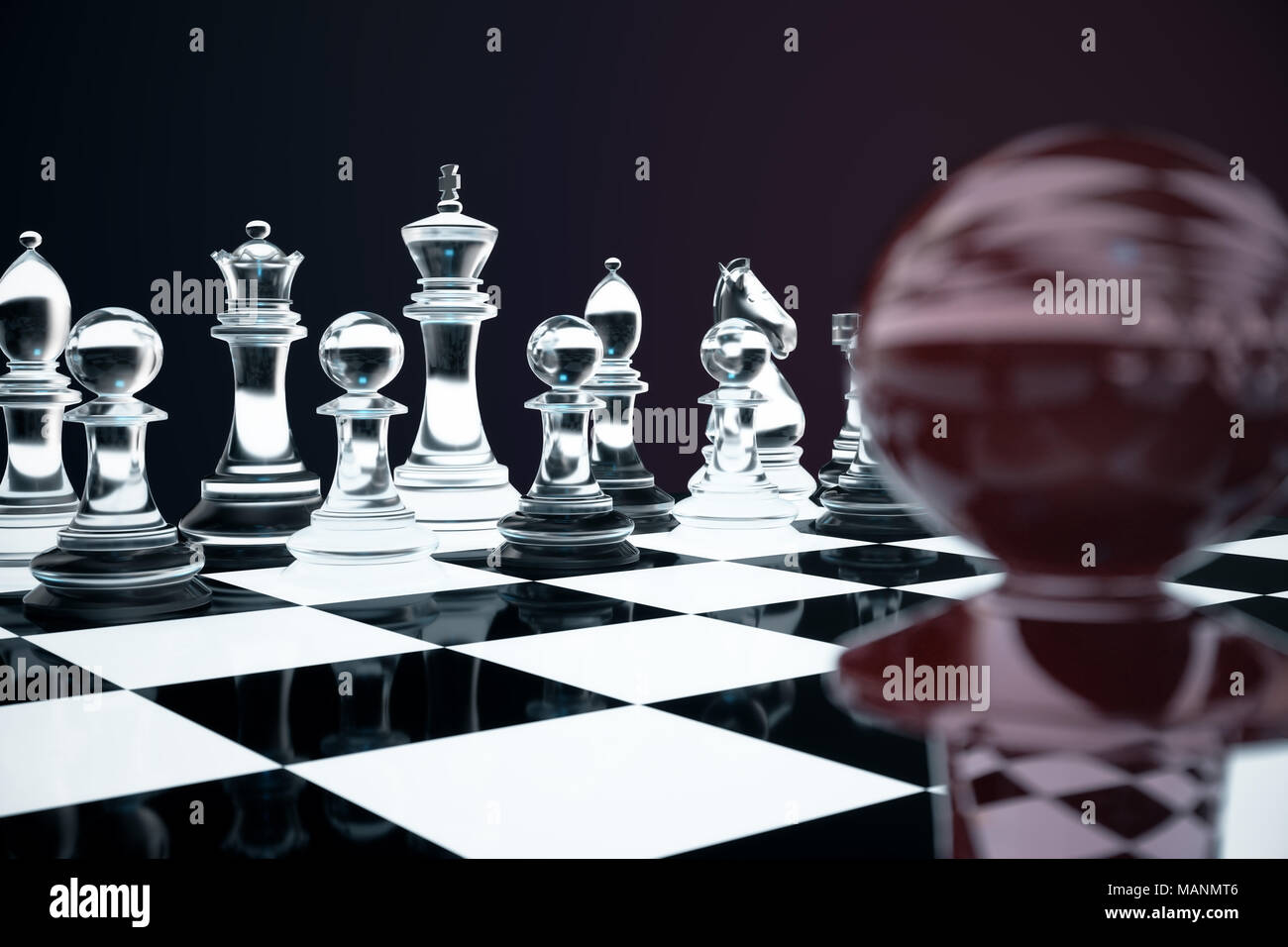 3D illustration Chess game on board. Concepts business ideas and strategy  ideas. Glass chess figures on a dark background with depth of field effects  Stock Photo - Alamy