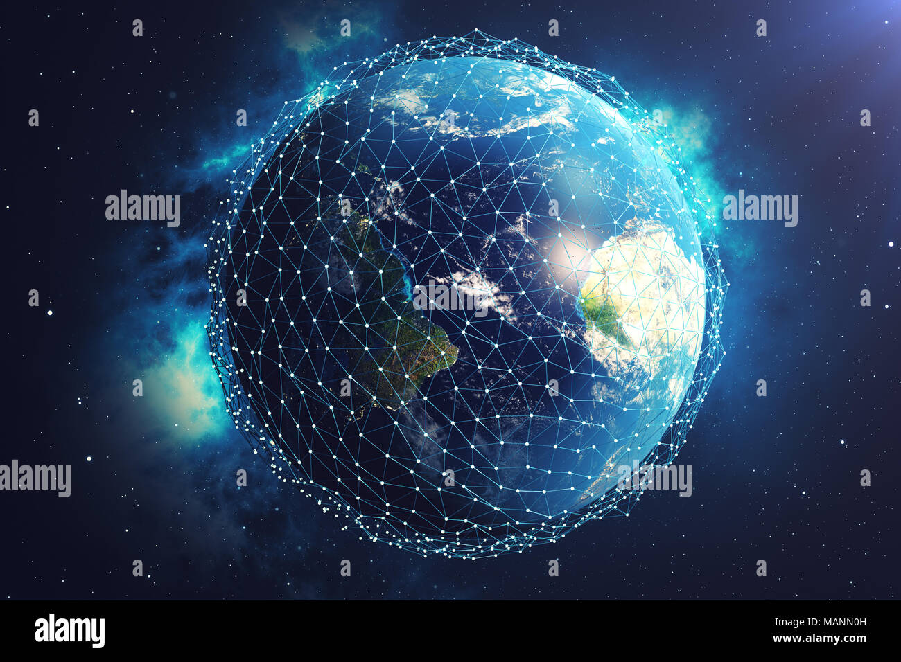 3D rendering Network and data exchange over planet earth in space ...