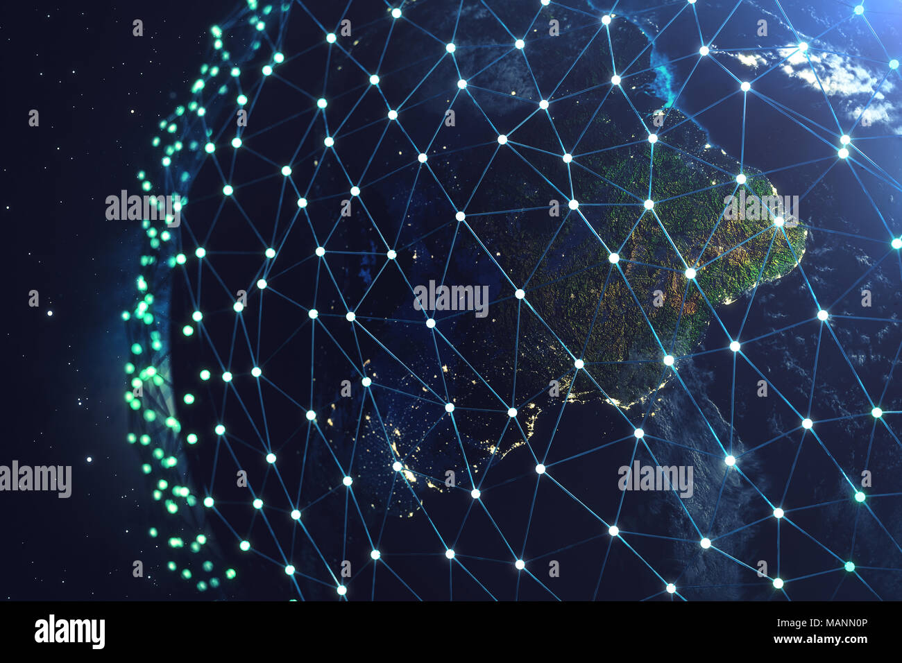 3D rendering Network and data exchange over planet earth in space ...