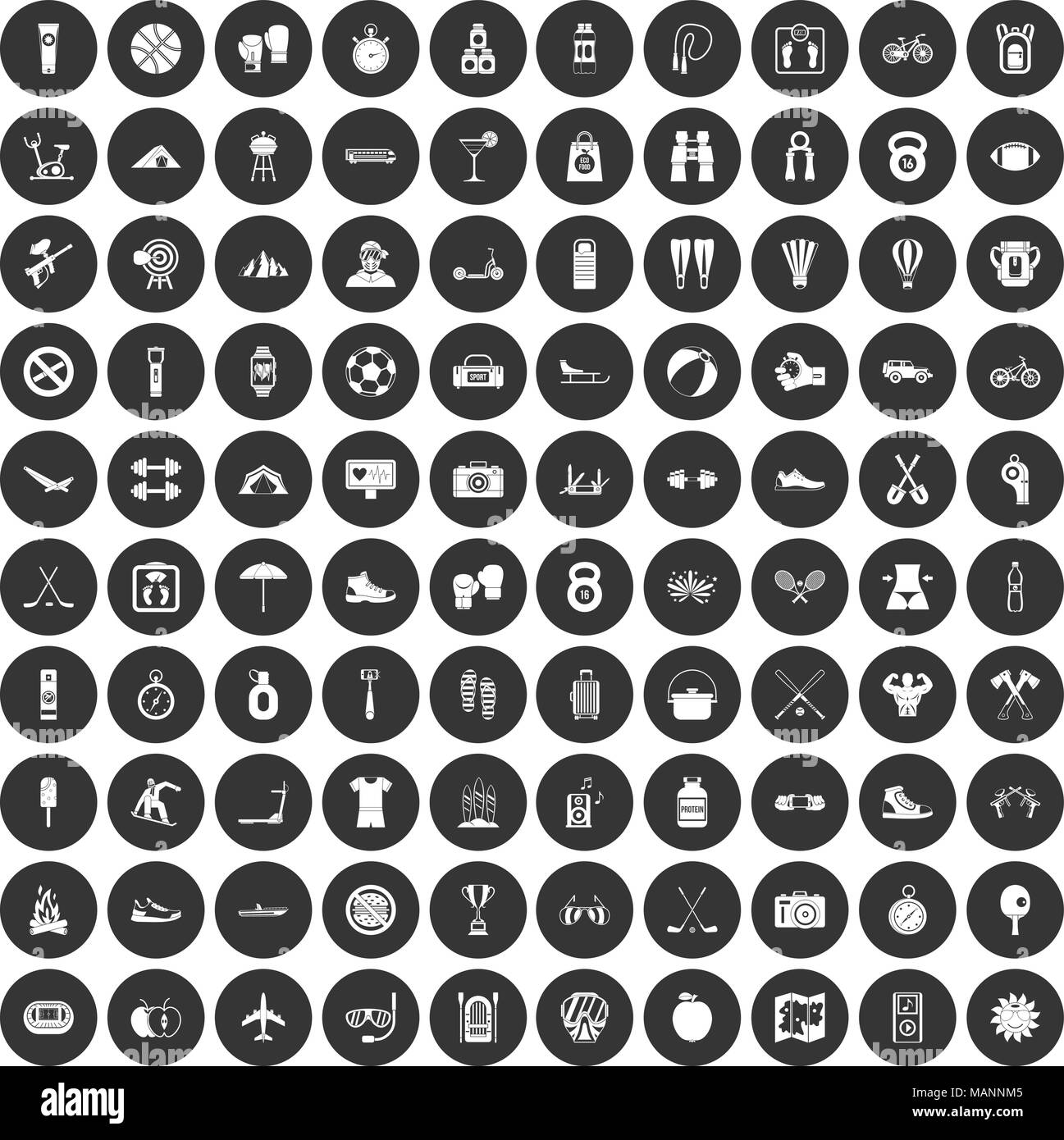 100 active life icons set black circle Stock Vector Image & Art - Alamy