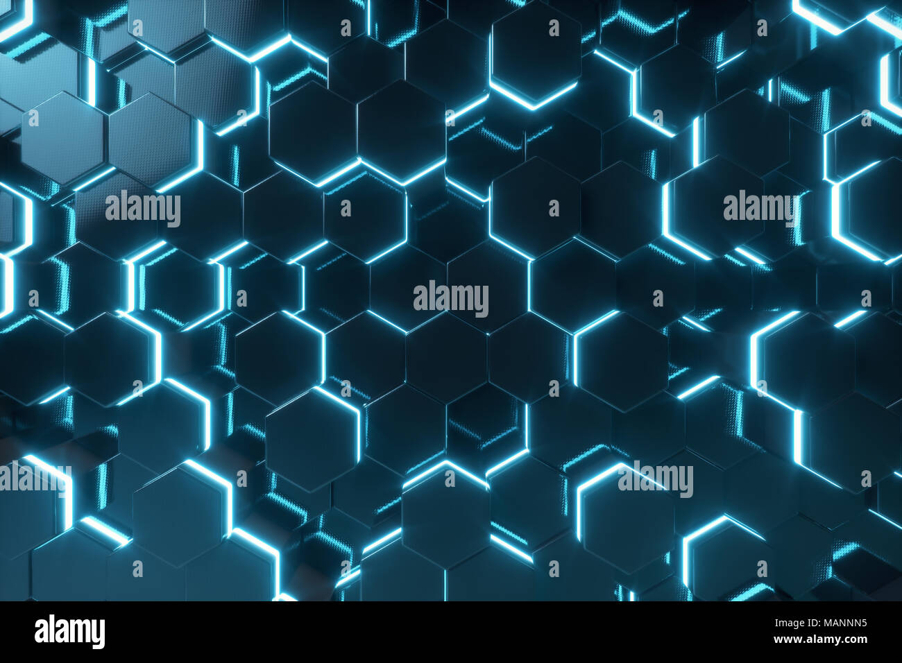 Abstract blue of futuristic surface hexagon pattern with light rays, 3D ...