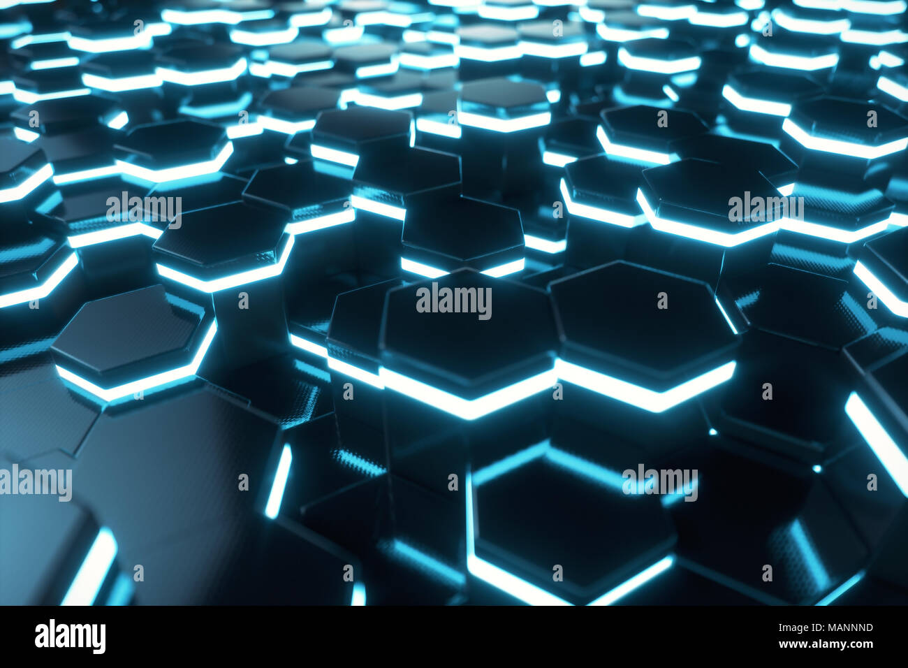 Abstract blue of futuristic surface hexagon pattern with light rays, 3D ...
