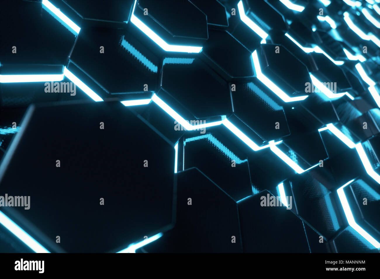Abstract blue of futuristic surface hexagon pattern with light rays, 3D ...
