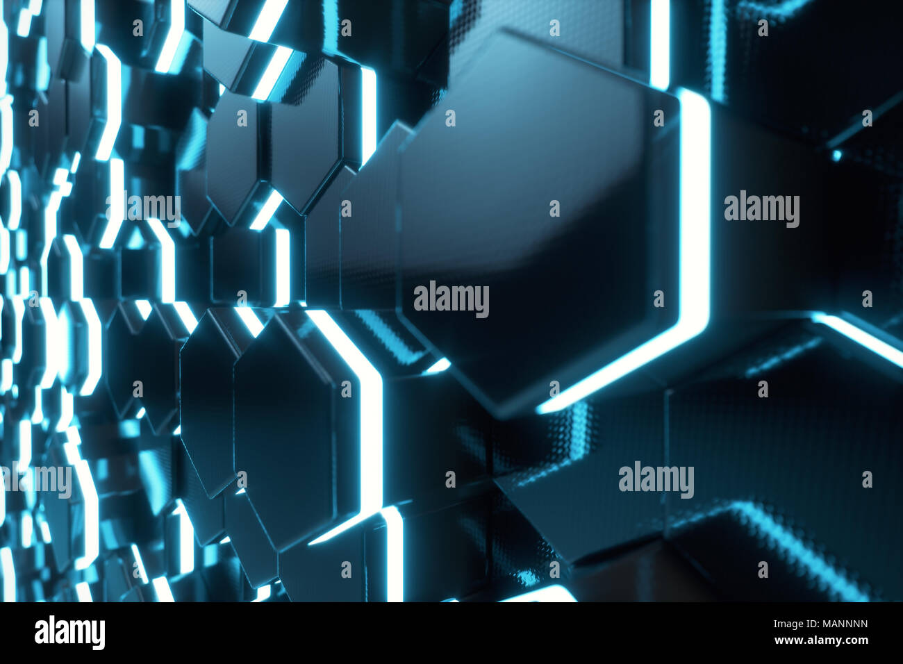 Abstract blue of futuristic surface hexagon pattern with light rays, 3D ...