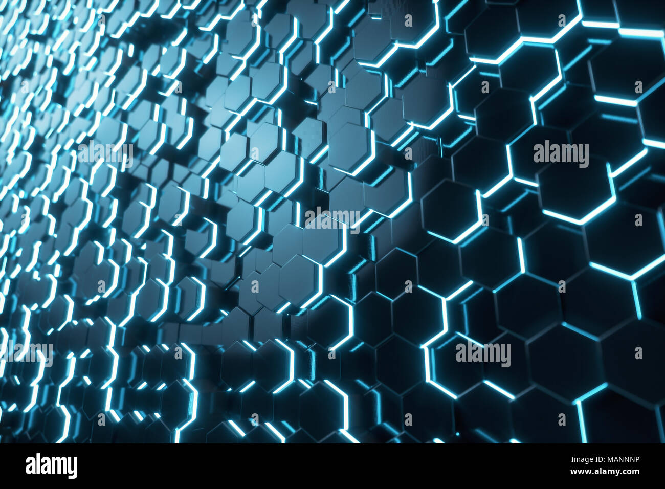 Abstract blue of futuristic surface hexagon pattern with light rays, 3D ...