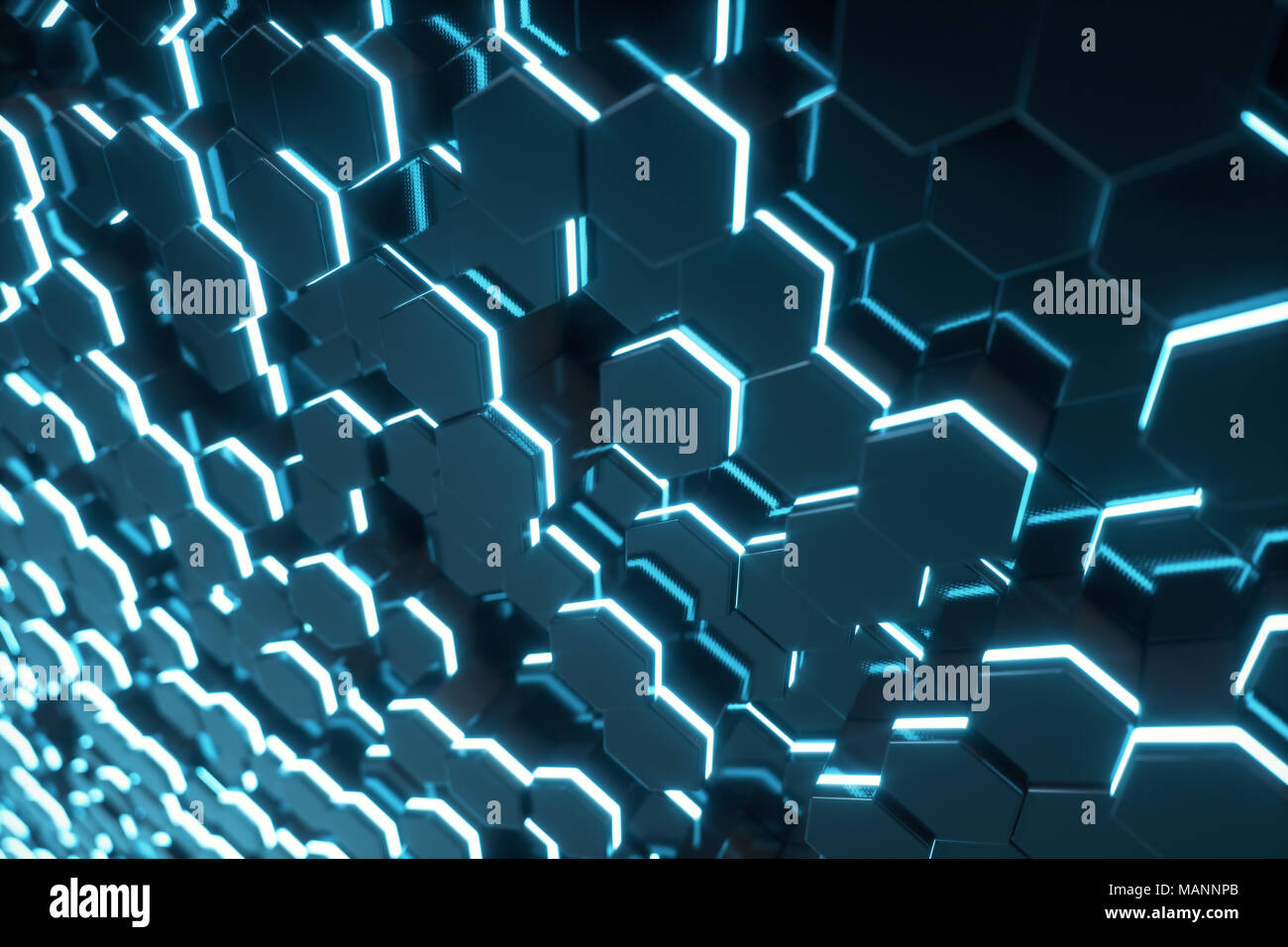 Abstract blue of futuristic surface hexagon pattern with light rays, 3D ...