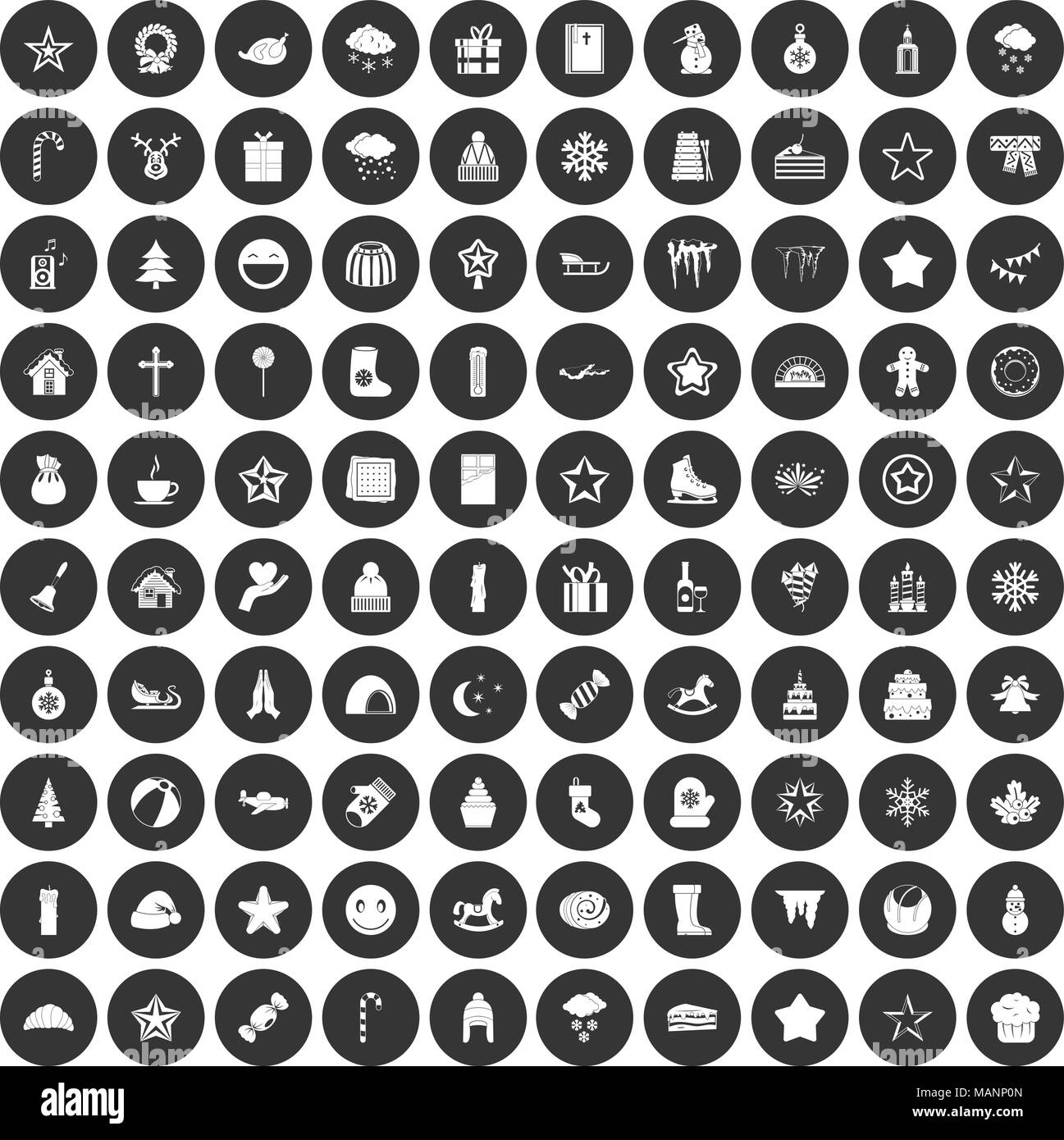 100 christmas icons set black circle Stock Vector Image & Art - Alamy